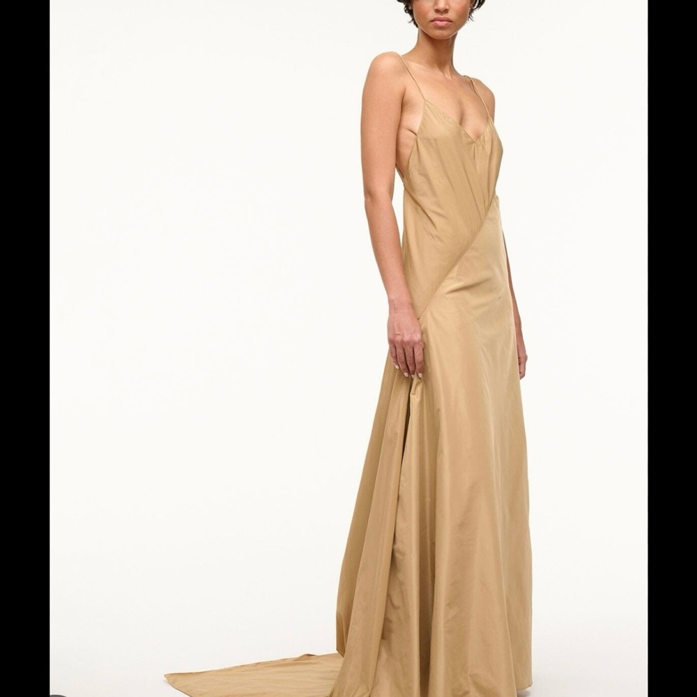 STAUD Gold Backless Plunge Gown for Weddings